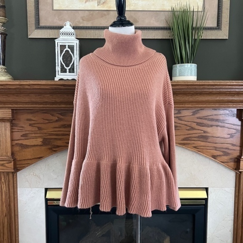 Ophelia Roe Women's Peplum‎ Ruffle Cropped Knit Turtleneck Sweater Sz. S